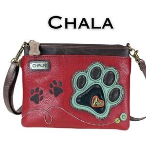 Chala Paw Print Mini Crossbody Bag Burgundy Brown Teal Applique Dog Lover Mom